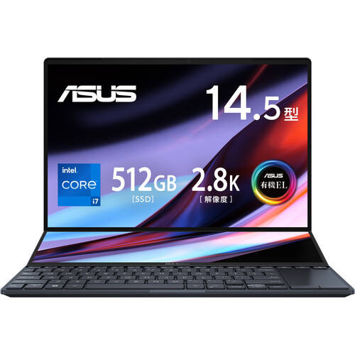 UX8402ZA-M3033W　Zenbook Pro 14 Duo OLED　[ 14.5型(有機EL) + 12.7型(液晶) / 2880×1800 + 2880×864　タッチパネル / i7-12700H / RAM:16GB / SSD:512GB / Windows 11 Home / テックブラック ]