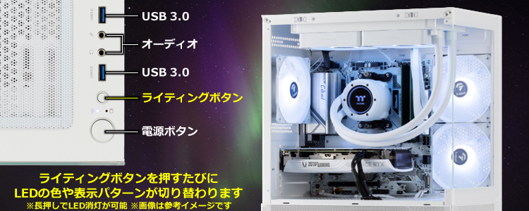 ライティングをカラフルに変更できる 5基のARGB LEDファン